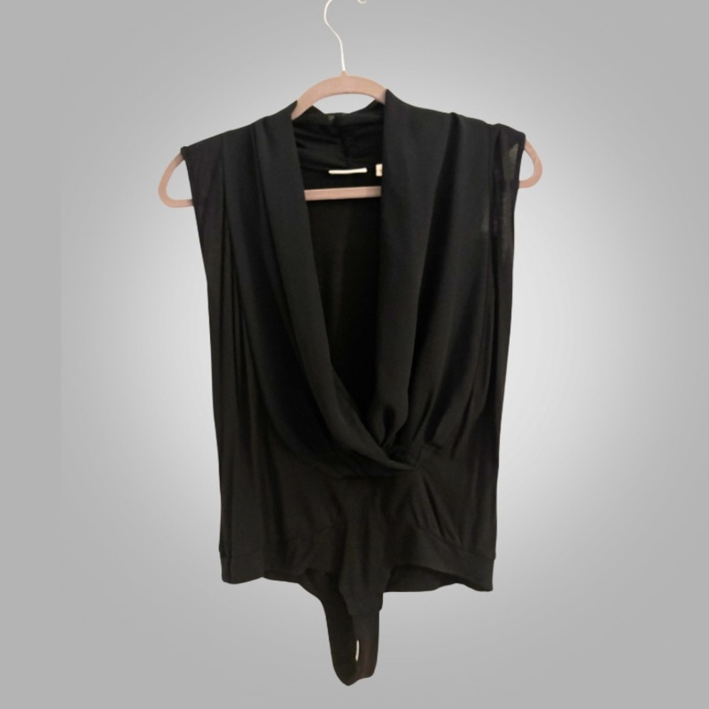 Eva Mendes NY&Co Black Draped Cowl Neck Bodysuit Size S